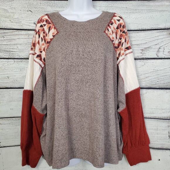 Maurices Women’s XL Colorblock Patchwork Long Sleeve Top Boho Fall Casual - Picture 1 of 8
